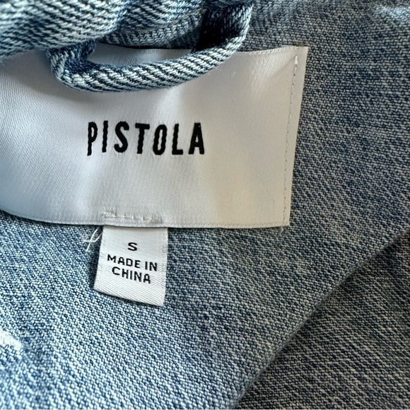 Pistola Brando Star Embroidery Denim Jacket in a light wash with a raw hem. - Picture 8 of 14